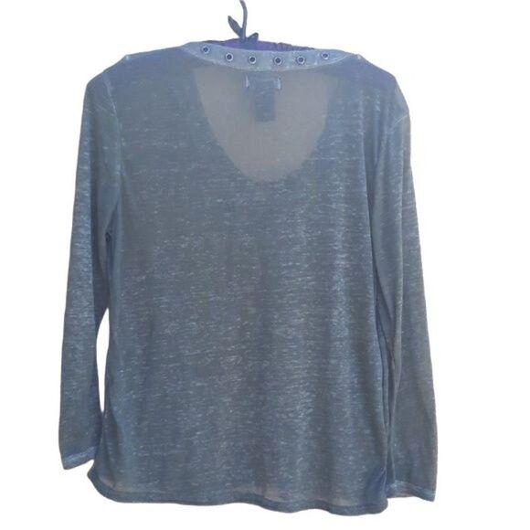 Vtg Top Renaissance‎ Peasant Army Green Sheer Space Dye Grommet Lace Up Sz S - Picture 2 of 7